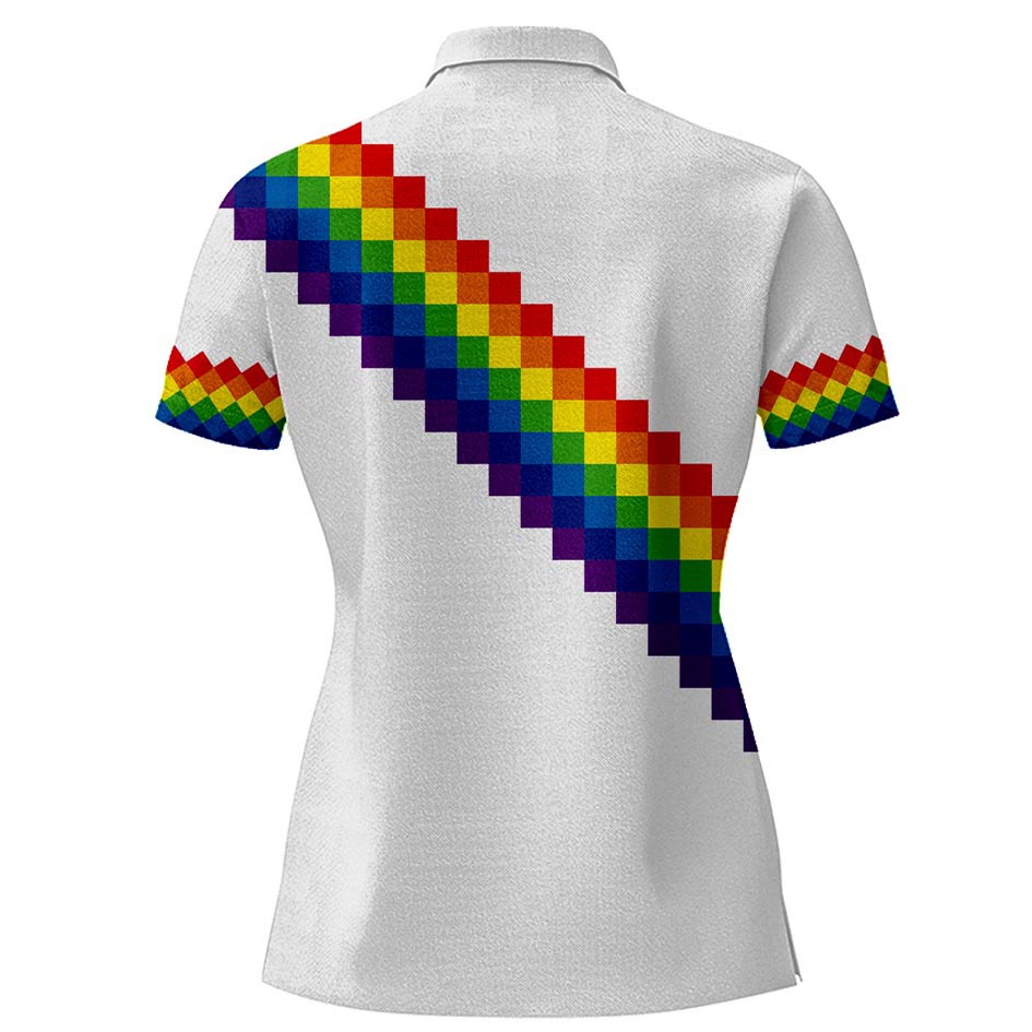 Pixel Rainbow Women’s Polo Shirts - Image 2