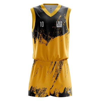 Custom Yellow Maverick Men’s Basketball Uniform Set